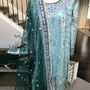 Brand new turquoise kameez trousers pakistani womens size 8